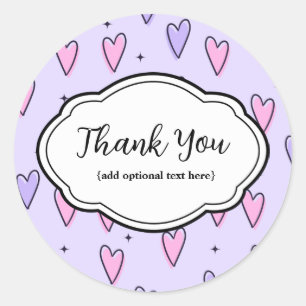Aanpasbare Dankjewelsticker Roze Paarse Harten Ronde Sticker