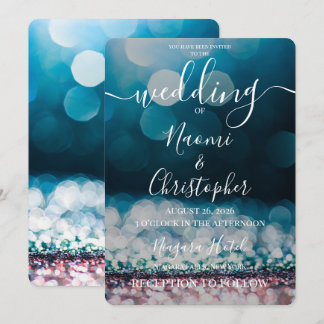 Aanpasbare Diepblauwe Glitter Bokeh Trouw Kaart