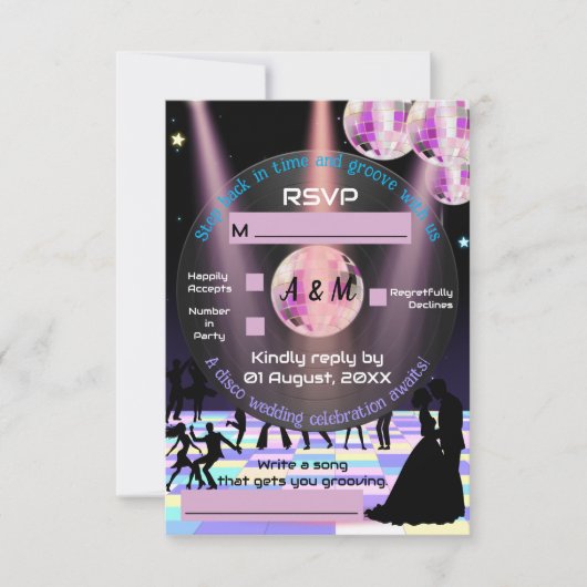 Aanpasbare Disco Huwelijks RSVP Kaart (Voorkant)