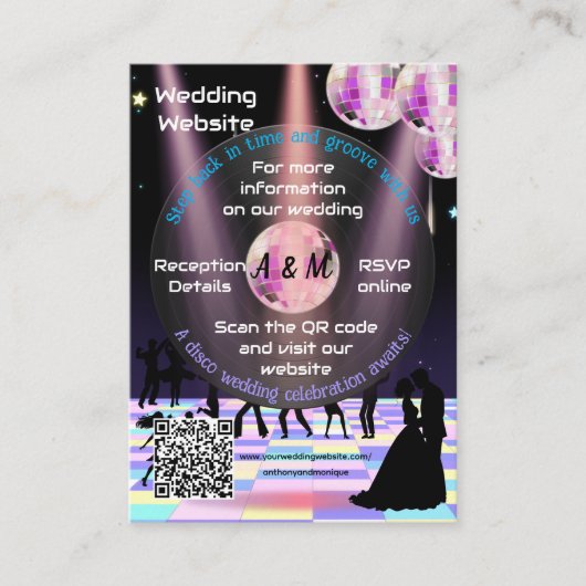 Aanpasbare Disco Huwelijkswebsite Kaart (Voorkant)
