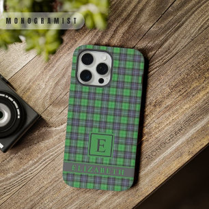 Aanpasbare donker marineblauw groen geruit iPhone 15 pro max case