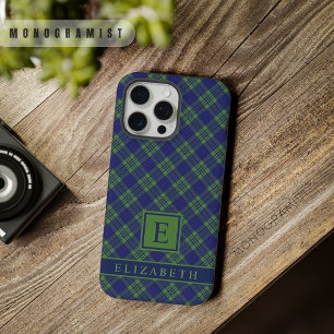 Aanpasbare donker marineblauw groen geruit iPhone 15 pro max case