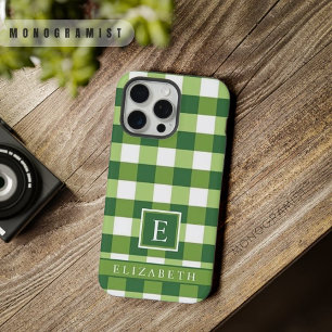 Aanpasbare donker olijfgroen wit geruit iPhone 15 pro max case
