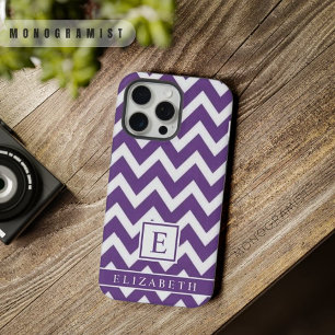 Aanpasbare Donker Violet Paars Wit Chevron iPhone 15 Pro Max Case
