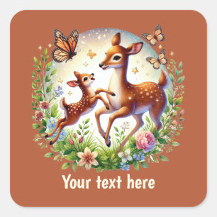 Aanpasbare eenhoorn Moeder baby hert unisex Vierkante Sticker