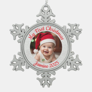 Aanpasbare Eerste Kerstmis van de Baby Tin Sneeuwvlok Ornament