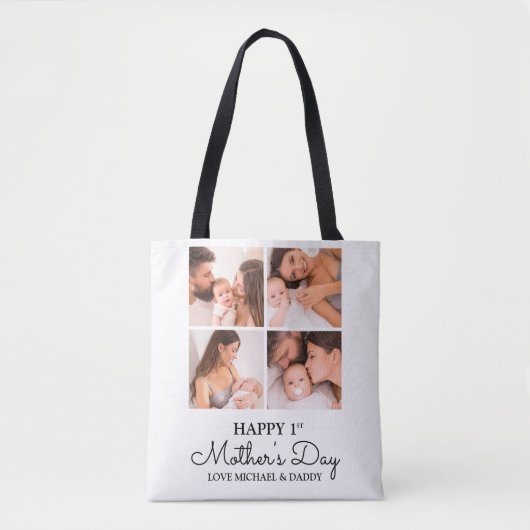Aanpasbare Eerste Moederdag Fotocollage Tote Bag (Voorkant)