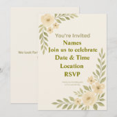 Aanpasbare Elegante Bloemige Trouwuitnodiging Tem Kaart (Voorkant / Achterkant)