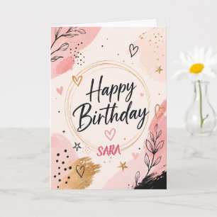 Aanpasbare Elegante Roze & Gouden Verjaardagskaart Kaart