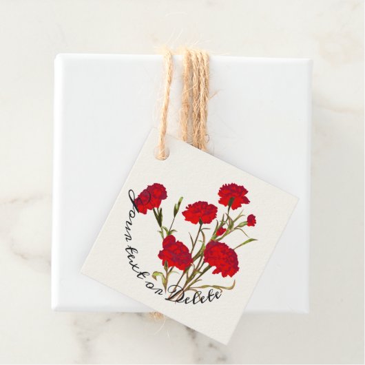 Aanpasbare Elegante Vintage Bloemige Rode Anjer Bedankjes Labels (In situ)
