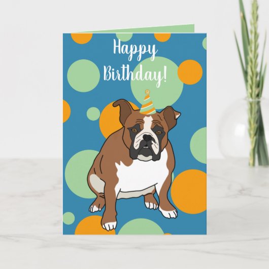 Aanpasbare Engelse Bulldog Verjaardag Kaart (Voorkant)