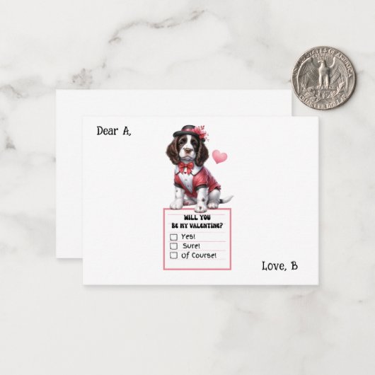 Aanpasbare Engelse Springer Spaniel Valentijn Notitiekaartje (Voorkant / Achterkant in situ)