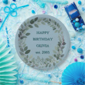 Aanpasbare Eucalyptus Waterverfblad lichtblauw Papieren Bordje (Feest)