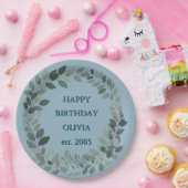 Aanpasbare Eucalyptus Waterverfblad lichtblauw Papieren Bordje (Feest)