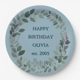 Aanpasbare Eucalyptus Waterverfblad lichtblauw Papieren Bordje