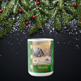 Aanpasbare foto Elegante groene en gouden Kerstmis Koffiemok