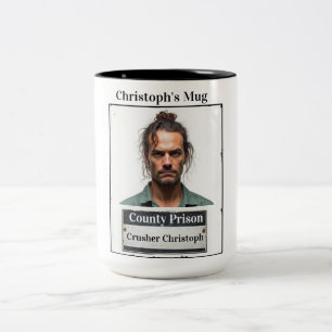 Aanpasbare foto naam gevangenis grappige mugshot tweekleurige koffiemok
