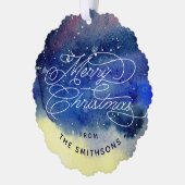 Aanpasbare foto Schattige marineblauwe kerst Ornament Kaart (Links)