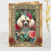 Aanpasbare Fotokaart - Witte Poodle Kaart (Gele Bloem)