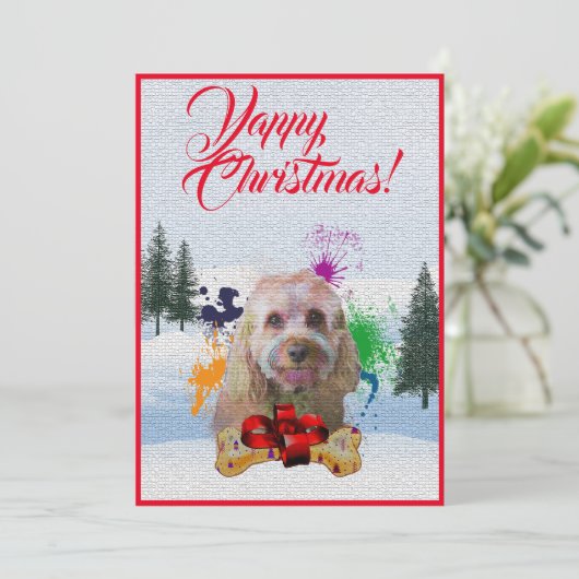 Aanpasbare Funny Cavapoo Dog Yappy Xmas Kaart (Staand voorkant)