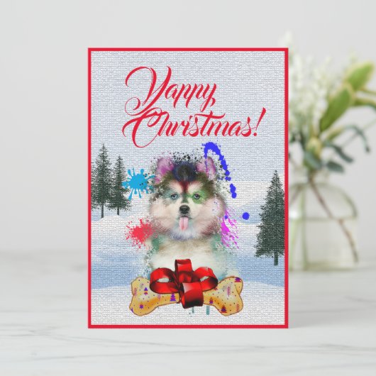Aanpasbare Funny Pomsky Dog Christmas Kaart (Staand voorkant)