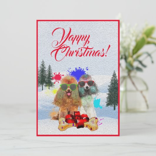 Aanpasbare Funny Poodle Dog Christmas Kaart (Staand voorkant)