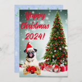Aanpasbare Funny Pug Dog Yapy Christmas Kaart (Voorkant / Achterkant)