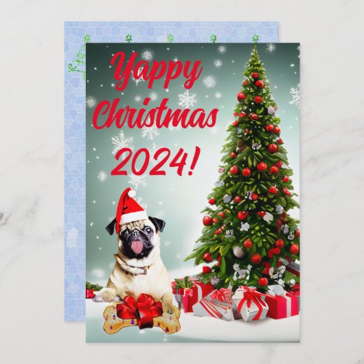 Aanpasbare Funny Pug Dog Yapy Christmas Kaart (Voorkant / Achterkant)