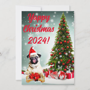 Aanpasbare Funny Pug Dog Yapy Christmas Kaart