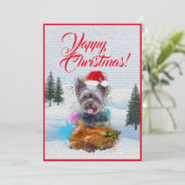 Aanpasbare Funny Yorkie Dog Yapy Christmas Kaart (Staand voorkant)