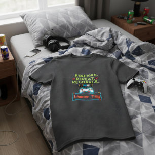 Aanpasbare Gamer Tag "Respawn Repeat Recharge" T-shirt