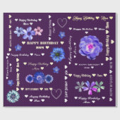 Aanpasbare Gelukkige Verjaardag Moeder Aubergine B Cadeaupapier (Vlak)