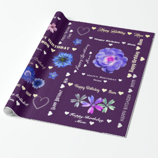 Aanpasbare Gelukkige Verjaardag Moeder Aubergine B Cadeaupapier