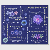 Aanpasbare Gelukkige Verjaardag Moeder Donkerblauw Cadeaupapier (Vlak)