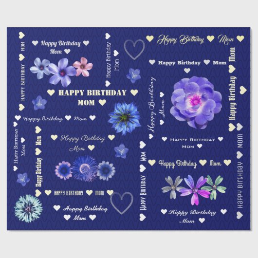 Aanpasbare Gelukkige Verjaardag Moeder Donkerblauw Cadeaupapier (Vlak)