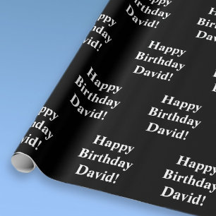 Aanpasbare Gelukkige Verjaardag Tekst Zwart & Wi Cadeaupapier