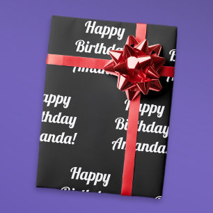 Aanpasbare Gelukkige Verjaardag Tekst Zwart & Wi Cadeaupapier