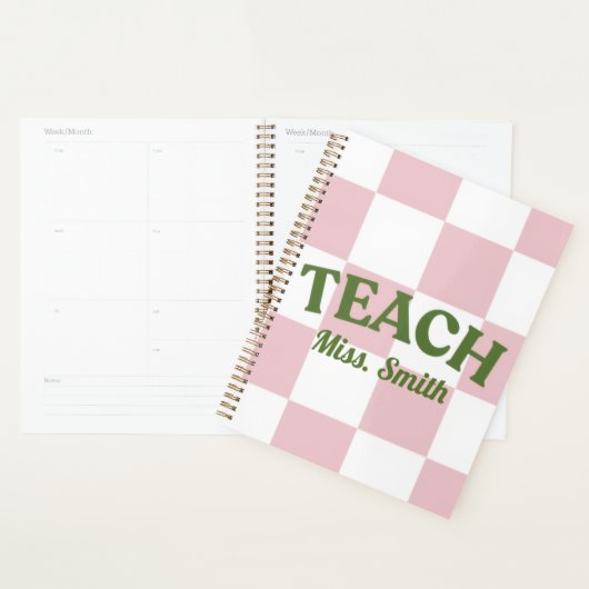 Aanpasbare Geruite Roze Onderwijzer Planner (Display)
