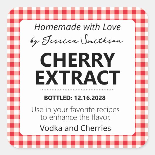 Aanpasbare Gingham Extract Label - Rood (Voorkant)