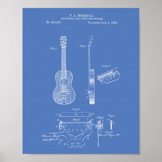 Aanpasbare gitaren 1893 Kunstmatige blauwdruk voor Poster (Voorkant)