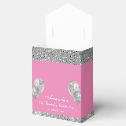 Aanpasbare Glam Roze en Zilveren Favorieten Doos Bedankdoosjes (Geopend)