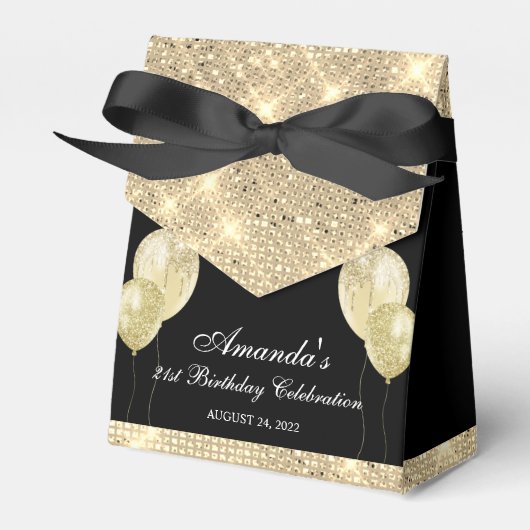 Aanpasbare Glam Zwart en Goud Bedankdoosjes (Voorkant Zijde)