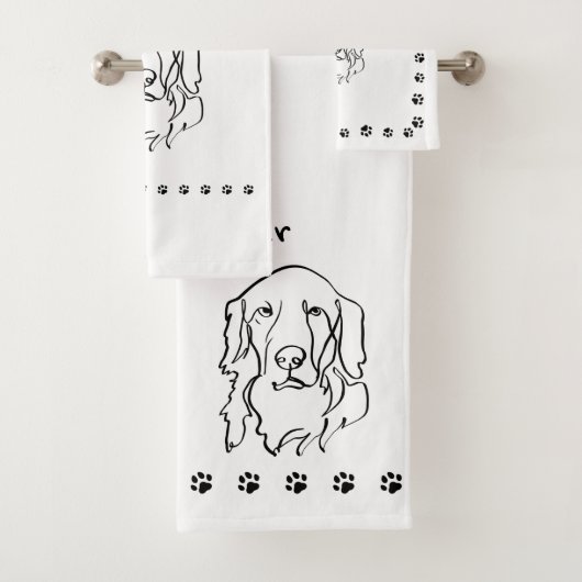Aanpasbare Golden Retriever Line Art Bad Handdoek (Insitu)