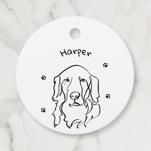 Aanpasbare Golden Retriever Line Art Bedankjes Labels (Voorkant)