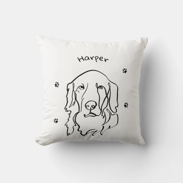 Aanpasbare Golden Retriever Line Art Kussen (Voorkant)