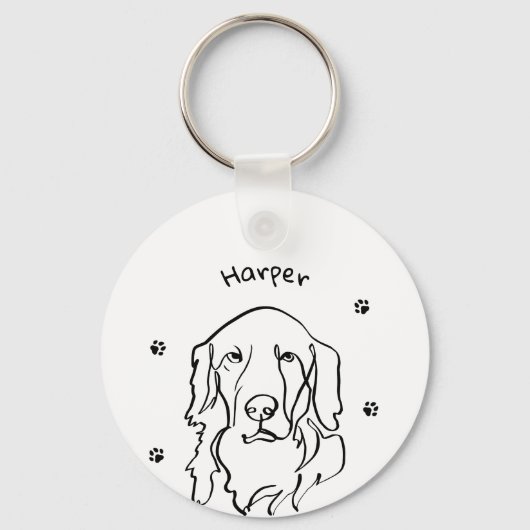 Aanpasbare Golden Retriever Line Art Sleutelhanger (Voorkant)