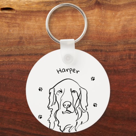 Aanpasbare Golden Retriever Line Art Sleutelhanger (Achterkant)