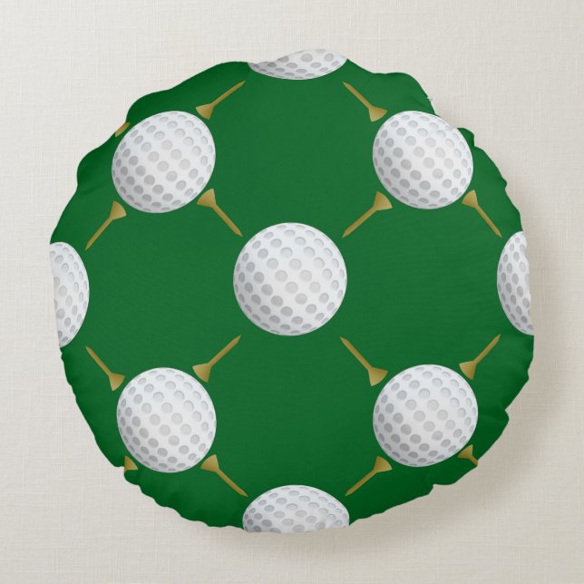 Aanpasbare Golfbal en Teeën op Groen Rond Kussen (Achterkant)