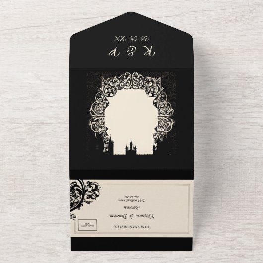 Aanpasbare Gothic Alles in een bruiloft Uitnodigen All In One Uitnodiging (Buitenkant)