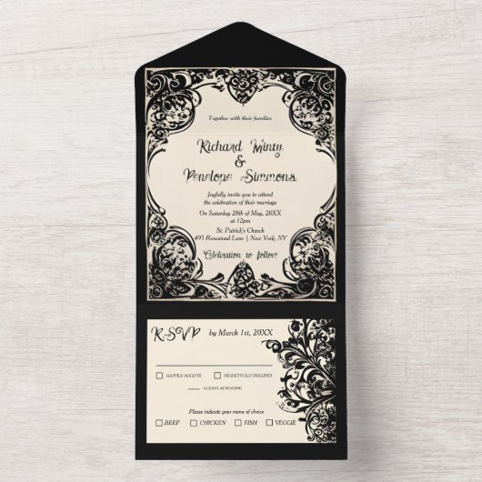 Aanpasbare Gothic Alles in een bruiloft Uitnodigen All In One Uitnodiging (Binnen)